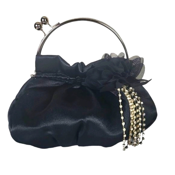 BLACK Sateen Pouf Evening Bag - Picture 1 of 7